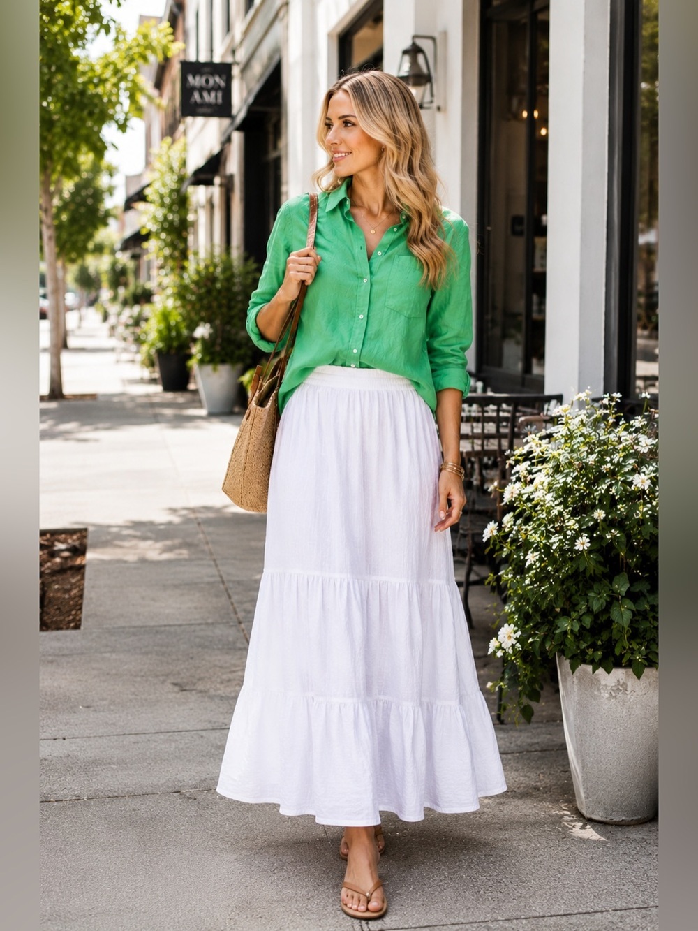 GAP Green Button  Down Linen Top